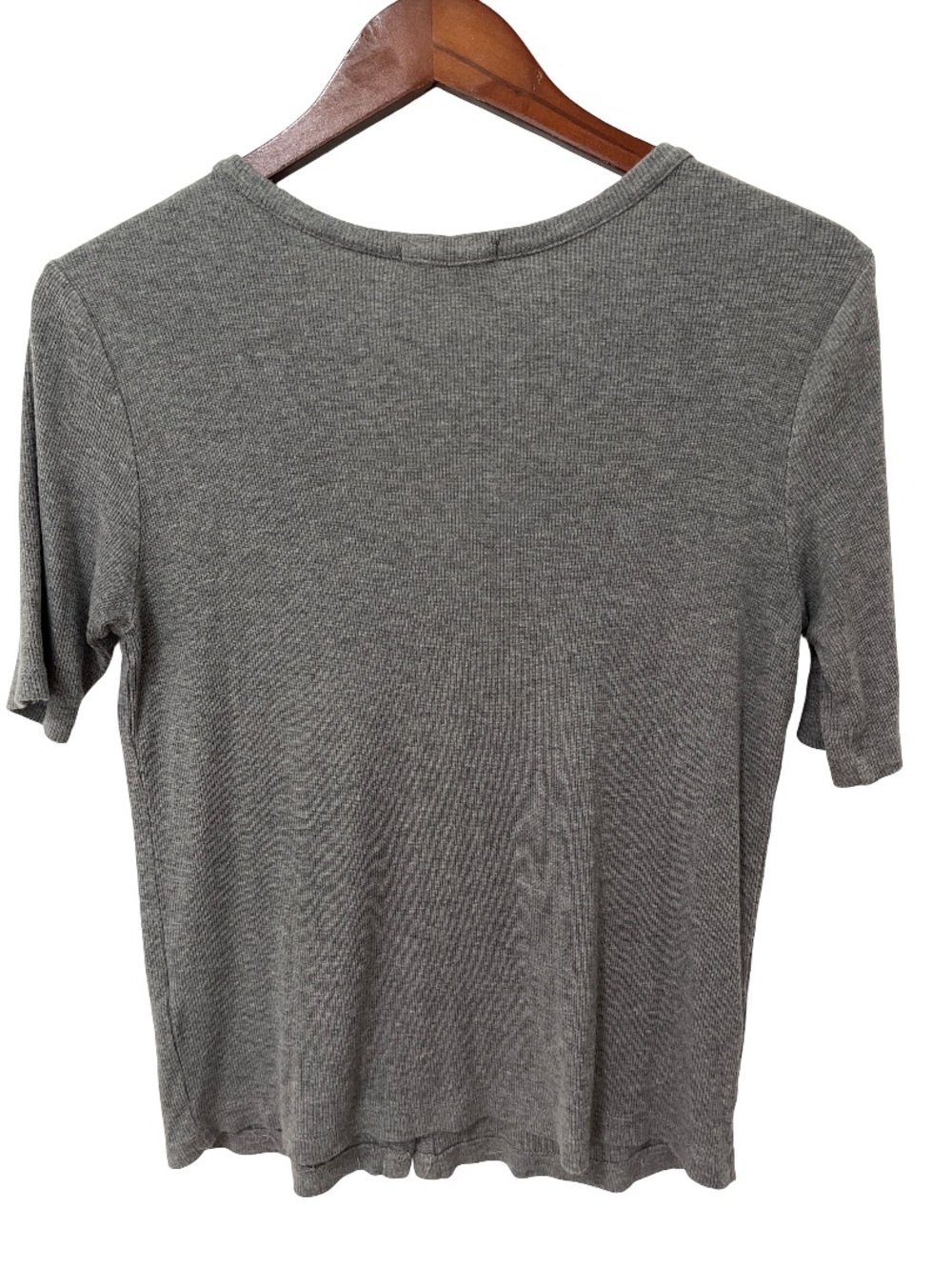 Marine Layer Womens Medium Gray Ribbed V Neck Button Front Short Sleeve Top - Picture 2 of 7